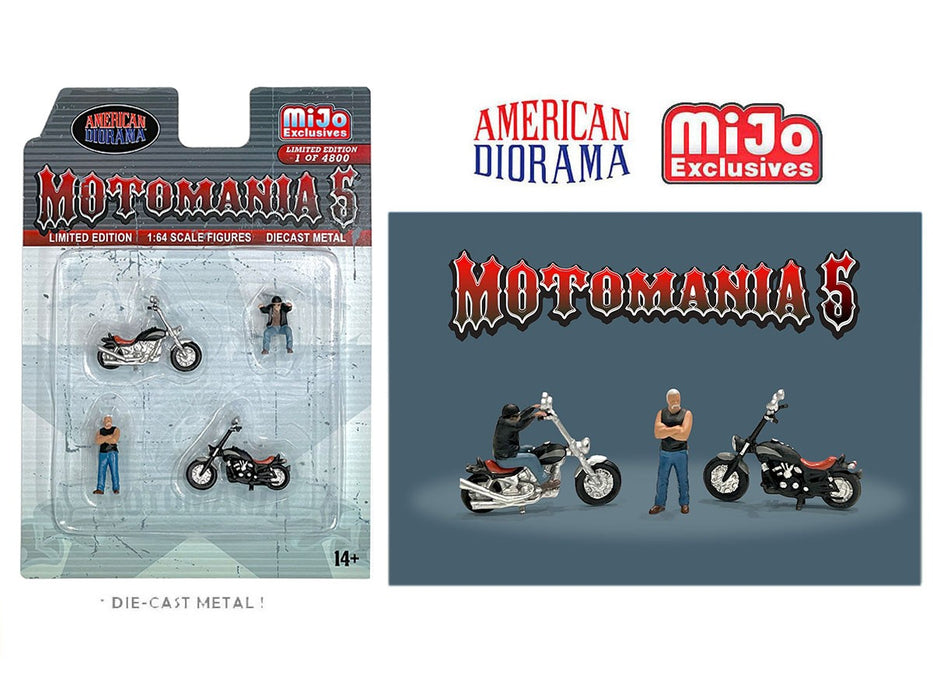 Motomania 5 Figure Set - 4 pieces Diecast - American Diorama - 1-64 - 76512 MJ Passion Diecast