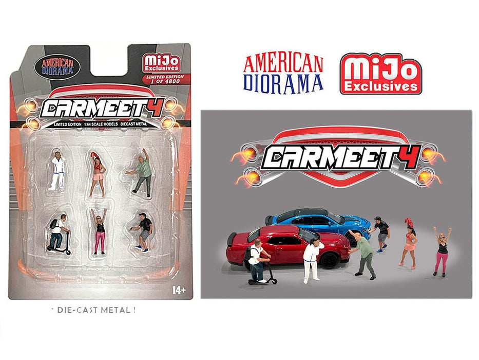 Car Meet 4 Figure Set - 6 pieces Diecast - American Diorama - 1-64 - 76507 MJ Passion Diecast
