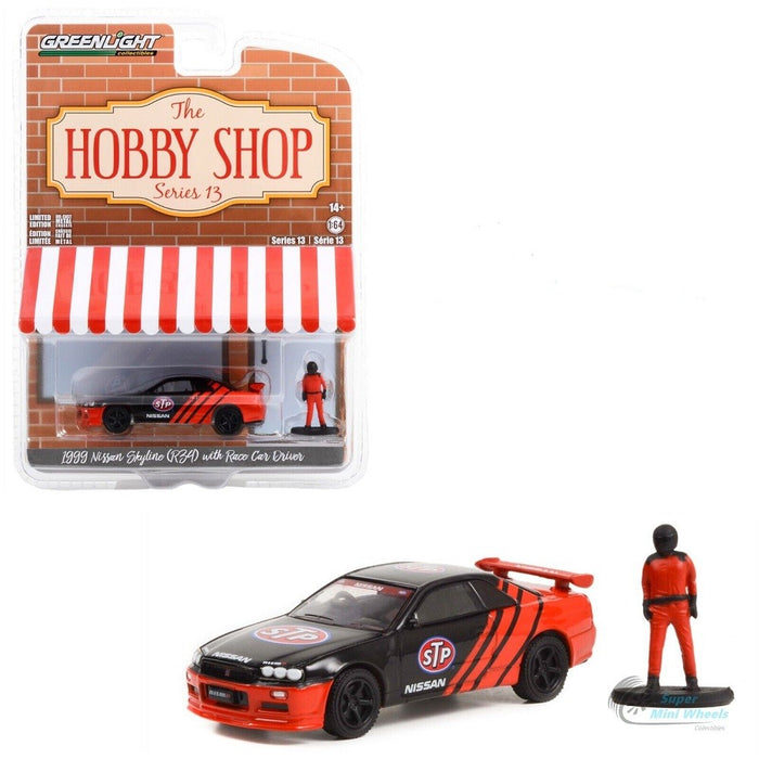 1999 Nissan Skyline (R34) with Race Car Driver - The Hobby Shop Series 13 - 1/64 Greenlight - 97130 E
