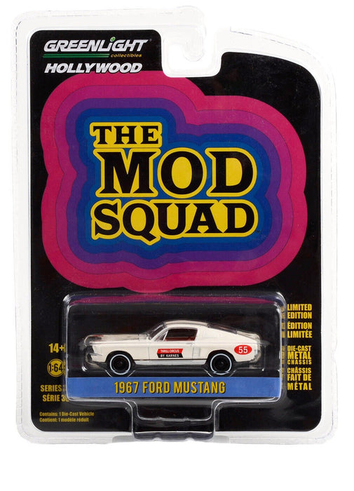 Thrill Circus by Karnes - 1967 Ford Mustang Fastback No.55 - The Mod Squad - Hollywood Series 36 - 1/64 Greenlight - 44960 A