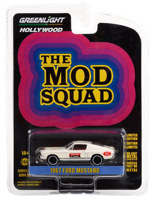 Thrill Circus by Karnes - 1967 Ford Mustang Fastback No.55 - The Mod Squad - Hollywood Series 36 - 1/64 Greenlight - 44960 A