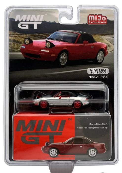 CHASE CAR Mini GT - 1:64 - Mazda Miata MX-5 (NA) Classic Red Headlight Up / Soft Top - Mijo Exclusives USA - MGT00361GR
