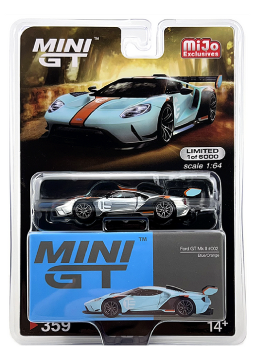 CHASE CAR Mini GT -  Ford GT MK II No.15 Blue Orange - Mijo Exclusives USA - MGT00359GR Passion DIecast
