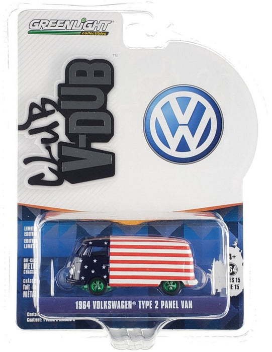 GreenMachine American Flag - 1964 Volkswagen Type 2 Panel Van - Club Vee-Dub Series 15 - 1/64 Greenlight - 36060 AGR