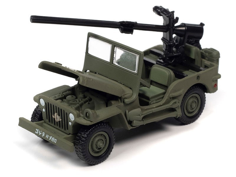 Willys Jeep MB 1973 Godzilla vs Megalon in Olive Drab - Johnny Lightning 1/64 - JLSP314 Passion Diecast
