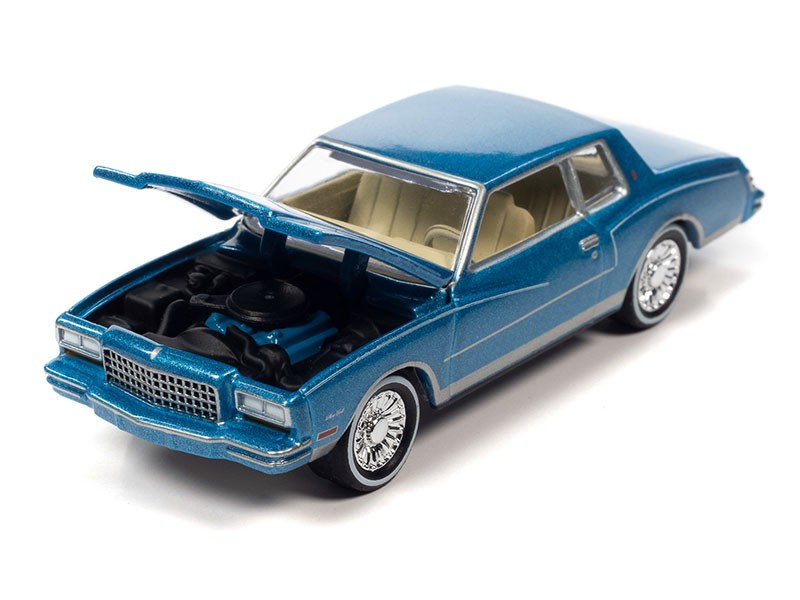 1980 Chevrolet Monte Carlo with Bass Boat in Bright Blue Poly - Truck&Trailers - Johnny Lightning  1:64 - JLSP317 A