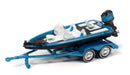 1980 Chevrolet Monte Carlo with Bass Boat in Bright Blue Poly - Truck&Trailers - Johnny Lightning  1:64 - JLSP317 A