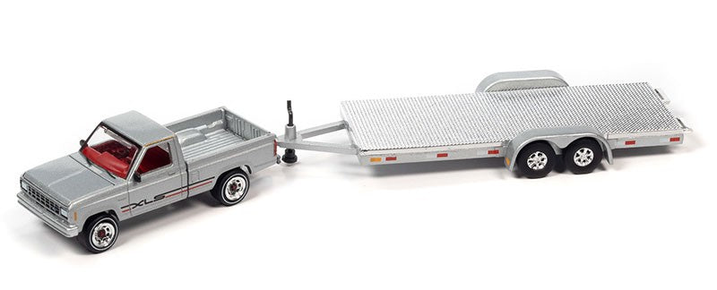 1983 Ford Ranger Pickup Truck with Open Trailer in Metallic Silver - Truck&Trailers - Johnny Lightning  1:64 - JLSP316 B