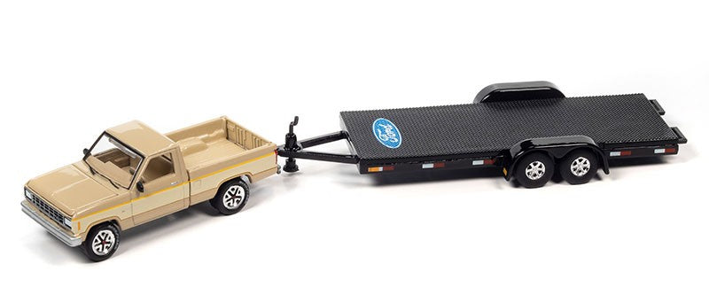1983 Ford Ranger Pickup Truck with Open Trailer in Light Desert Tan - Truck&Trailers - Johnny Lightning  1:64 - JLSP316 A