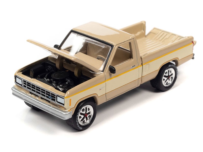 1983 Ford Ranger Pickup Truck with Open Trailer in Light Desert Tan - Truck&Trailers - Johnny Lightning  1:64 - JLSP316 A
