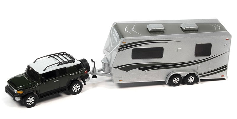 2010 Toyota FJ Cruiser with Camping Trailer in Dark Green - Truck&Trailers - Johnny Lightning  1:64 - JLSP315 B