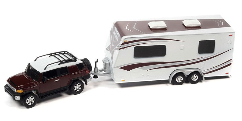 2010 Toyota FJ Cruiser with Camping Trailer in Brick Red - Truck&Trailers - Johnny Lightning  1:64 - JLSP315 A