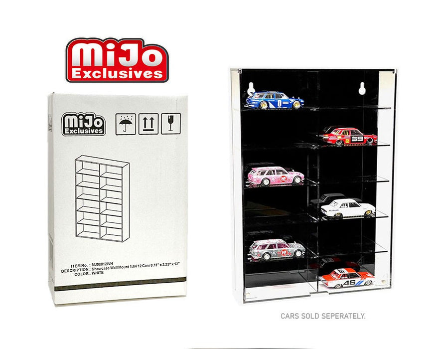 Showcase 1:64 12-Car Display Case Wall Mount Plastic Black Back Version With Cover - Mijo Exclusive 1/64 - MJ08012BK