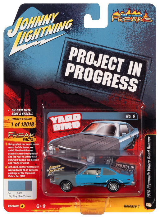 1976 Plymouth Road Runner in Big Sky Blue and Primer Gray - Project in Progress - Johnny Lightning 1/64 - JLSP233 A