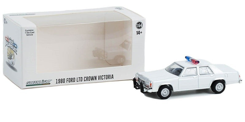 Police - 1980-91 Ford LTD Crown Victoria with Light Bar and Push Bar in White - Hobby Exclusive - 1/64 Greenlight - 43007 B