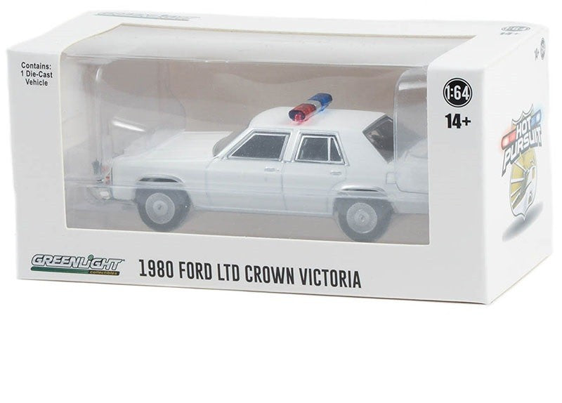 Police - 1980-91 Ford LTD Crown Victoria with Light Bar and Push Bar in White - Hobby Exclusive - 1/64 Greenlight - 43007 B