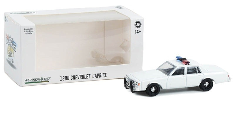Police - 1980-90 Chevrolet Caprice with Light Bar and Push Bar in White - Hobby Exclusive - 1/64 Greenlight - 43005 B
