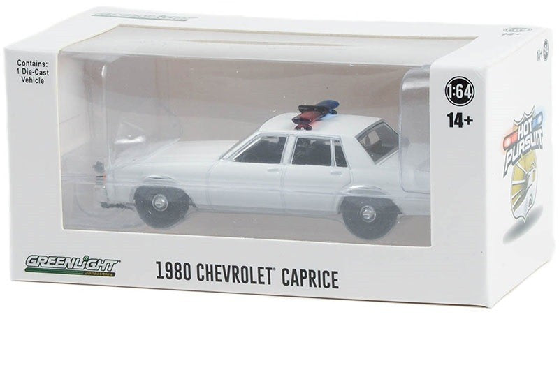 Police - 1980-90 Chevrolet Caprice with Light Bar and Push Bar in White - Hobby Exclusive - 1/64 Greenlight - 43005 B