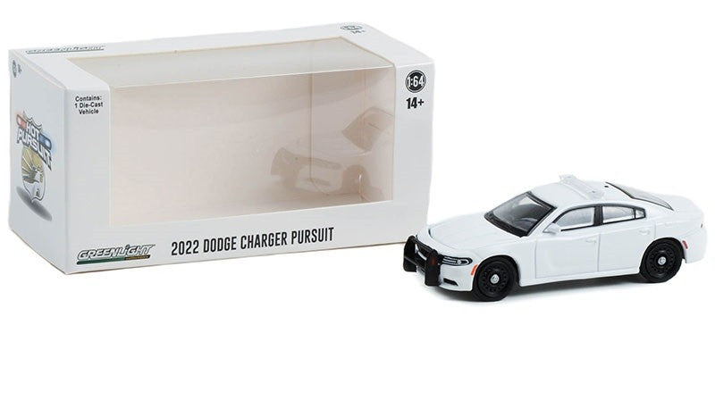 Police - 2022 Dodge Charger Pursuit with Light Bar and Push Bar in White - Hobby Exclusive - 1/64 Greenlight - 43002 B