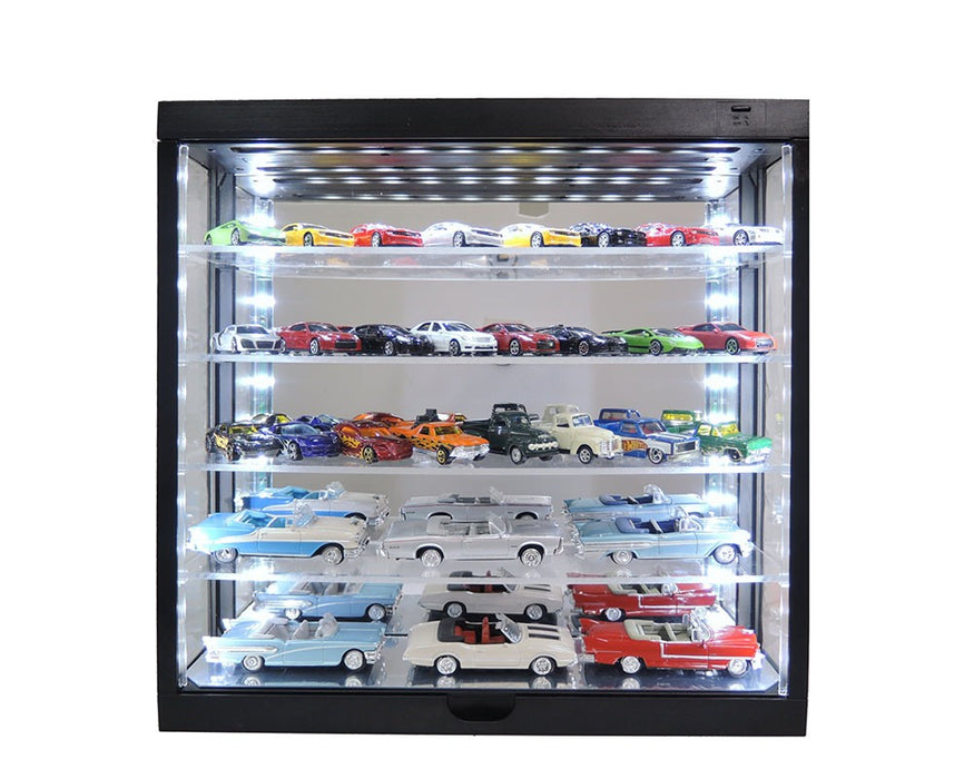 Showcase 1:64 Wall Mount 5 Tiers USB Powered LED Black with Mirror Back - MiJo Exclusives - 1/64 - MJ8850MBK