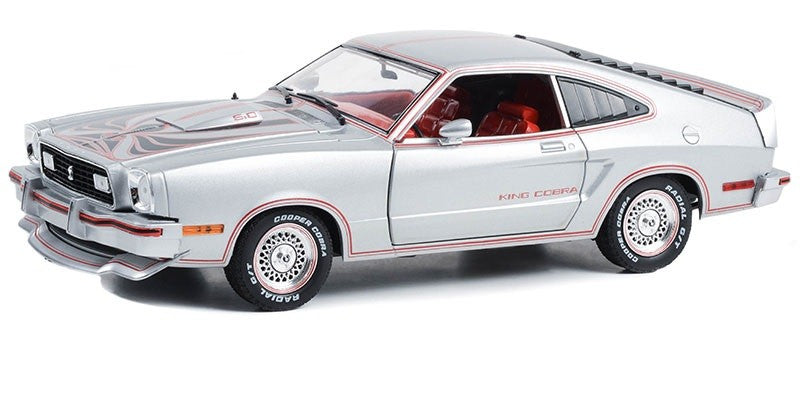 1978 Ford Mustang II King Cobra in Silver Metallic with Red and Black Stripes - 1/18  Greenlight - 13670 Passion Diecast