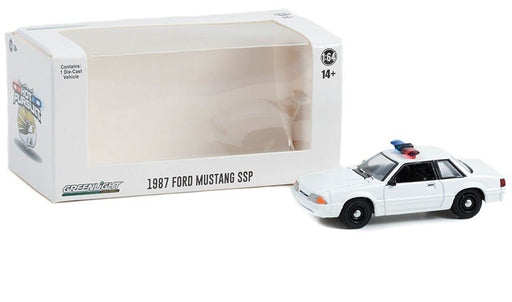Police - 1987-93 Ford Mustang SSP with Light Bar and Push Bar in White - Hobby Exclusive - 1/64 Greenlight - 43008 B