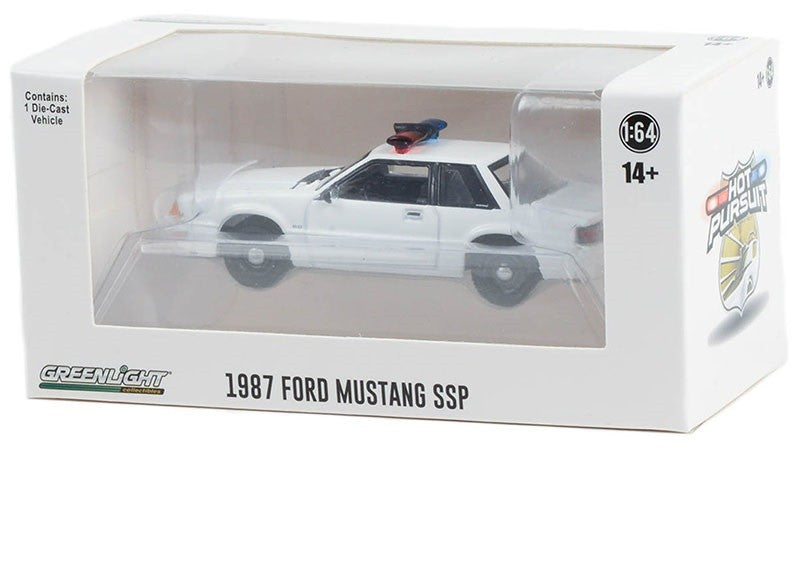 Police - 1987-93 Ford Mustang SSP with Light Bar and Push Bar in White - Hobby Exclusive - 1/64 Greenlight - 43008 B