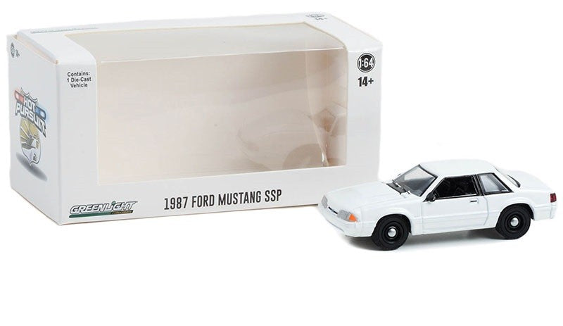 Police - 1987-93 Ford Mustang SSP in White (WITHOUT LIGHT AND PUSH BAR) - Hobby Exclusive - 1/64 Greenlight - 43008 A