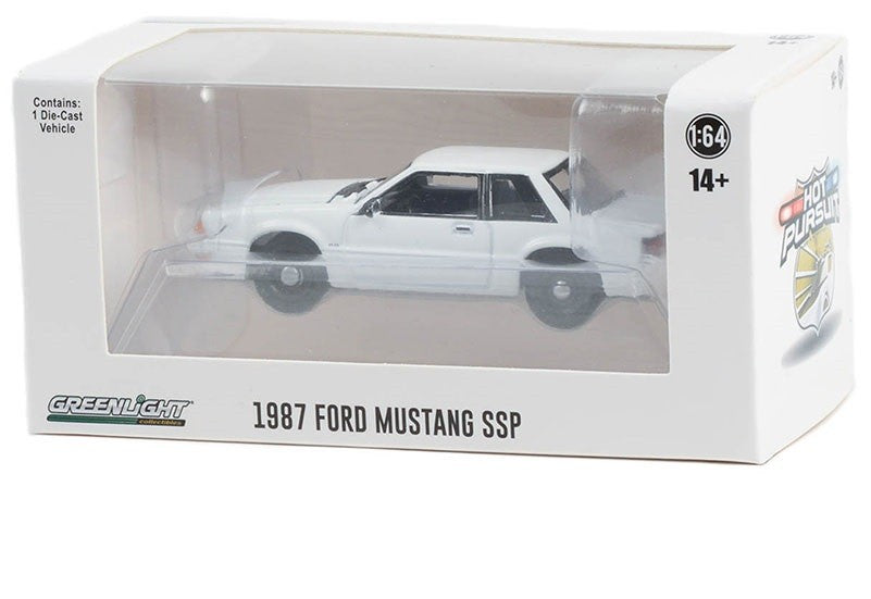 Police - 1987-93 Ford Mustang SSP in White (WITHOUT LIGHT AND PUSH BAR) - Hobby Exclusive - 1/64 Greenlight - 43008 A
