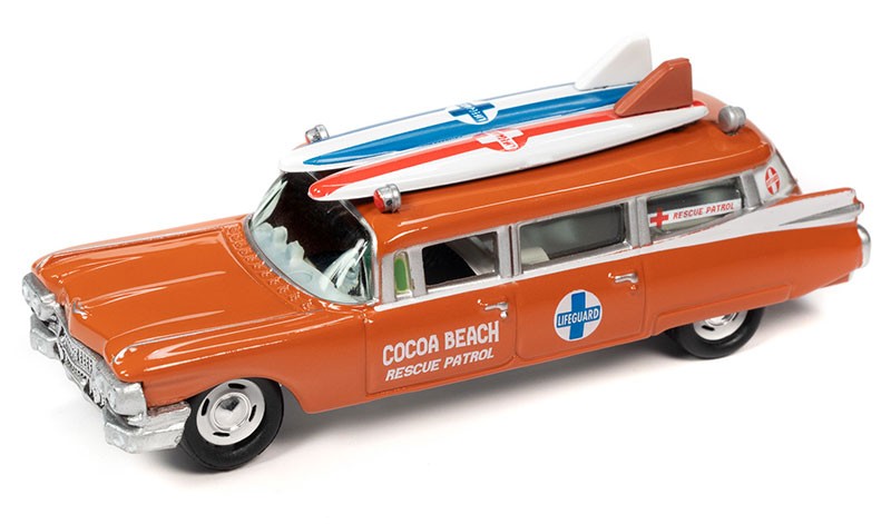 Surf Rods Pack - 1950 Mercury Woody Wagon - 1959 Cadillac Ambulance - Set of 2 - Johnny Lightning - 1:64 - JLSP343 B