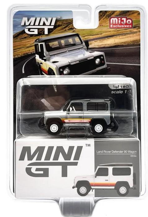 CHASE CAR Mini GT - 1:64 - Land Rover Defender 90 Wagon White - Mijo Exclusives USA - MGT00378GR
