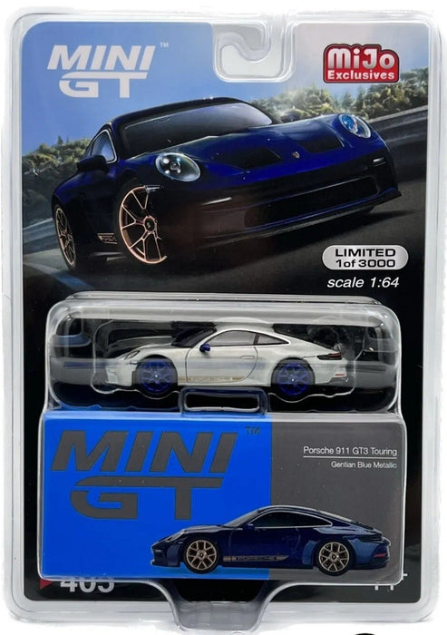 CHASE Porsche 911 (992) GT3 Touring Gentian Bleu Metallique - Mini GT - 1:64  - MGT00405GR Passion Diecast