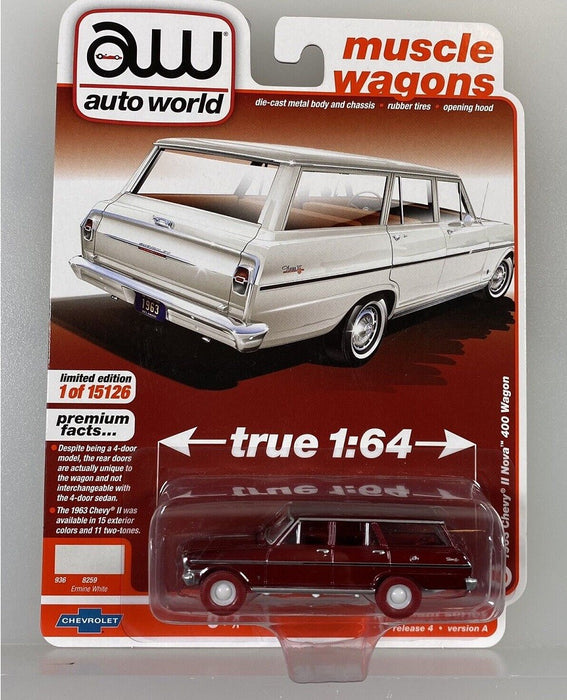 CHASE 1963 Chevy II Nova Station Wagon in Ermine White  - Auto World 1/64 -  AWSP083 AGR