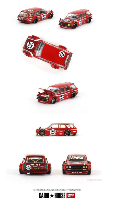Kaido★House - Datsun KAIDO 510 Carbon Wagon Red - Mini GT - Mijo Exclusives - 1/64 - KHMG063 Passion Diecast