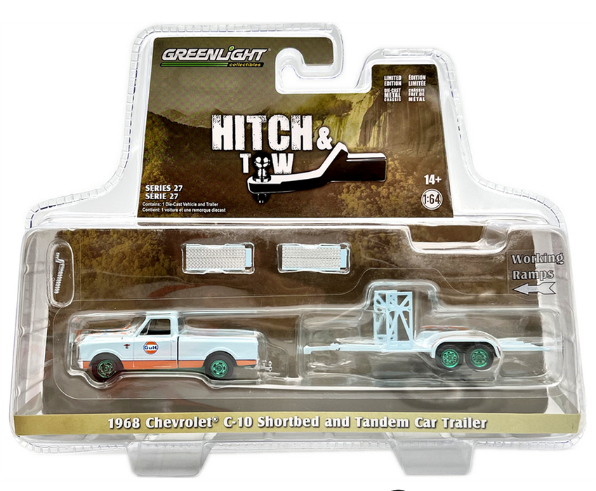 GreenMachine 1968 Chevrolet C-10 Shortbed Gulf Oil and Trailer - Hitch & Tow Series 27 - Greenlight - 1-64 - 32270 AGR