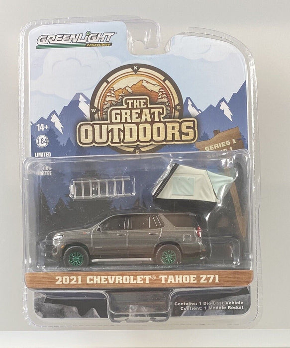 GreenMachine 2021 Chevrolet Tahoe Z71 with Rooftop Tent - The Great Outdoors Series 1- Greenlight 1-64 - 38010 EGR