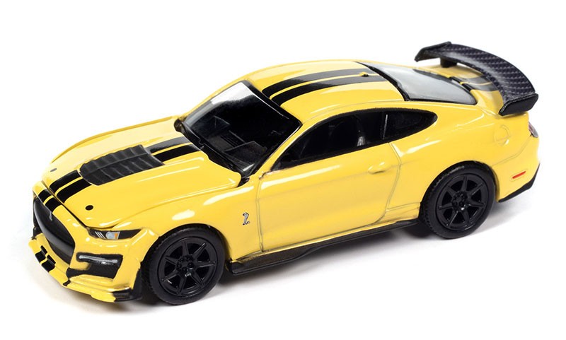 2021 Ford Mustang Shelby GT500 Carbon Edition Track Grabber Yellow with Twin Upper Black Stripe - Auto World - 1/64 - AWSP136 A