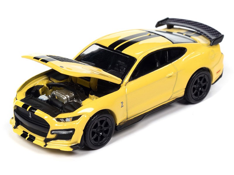 2021 Ford Mustang Shelby GT500 Carbon Edition Track Grabber Yellow with Twin Upper Black Stripe - Auto World - 1/64 - AWSP136 A