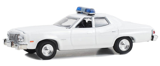 Police - 1974-76 Ford Gran Torino Sedan with Light Bar and Push Bar in White - Hobby Exclusive - 1/64 Greenlight - 43012 B