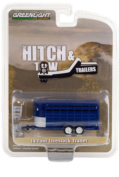 14' Livestock Trailer in Dark Blue - Hitch & Tow Trailers - Hobby Exclusive - 1/64 Greenlight - 30425 Passion Diecast