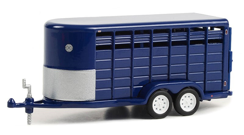 14' Livestock Trailer in Dark Blue - Hitch & Tow Trailers - Hobby Exclusive - 1/64 Greenlight - 30425 Passion Diecast