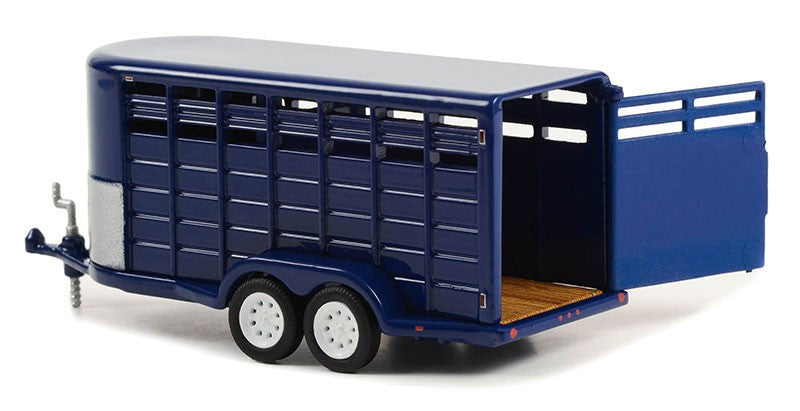 14' Livestock Trailer in Dark Blue - Hitch & Tow Trailers - Hobby Exclusive - 1/64 Greenlight - 30425 Passion Diecast