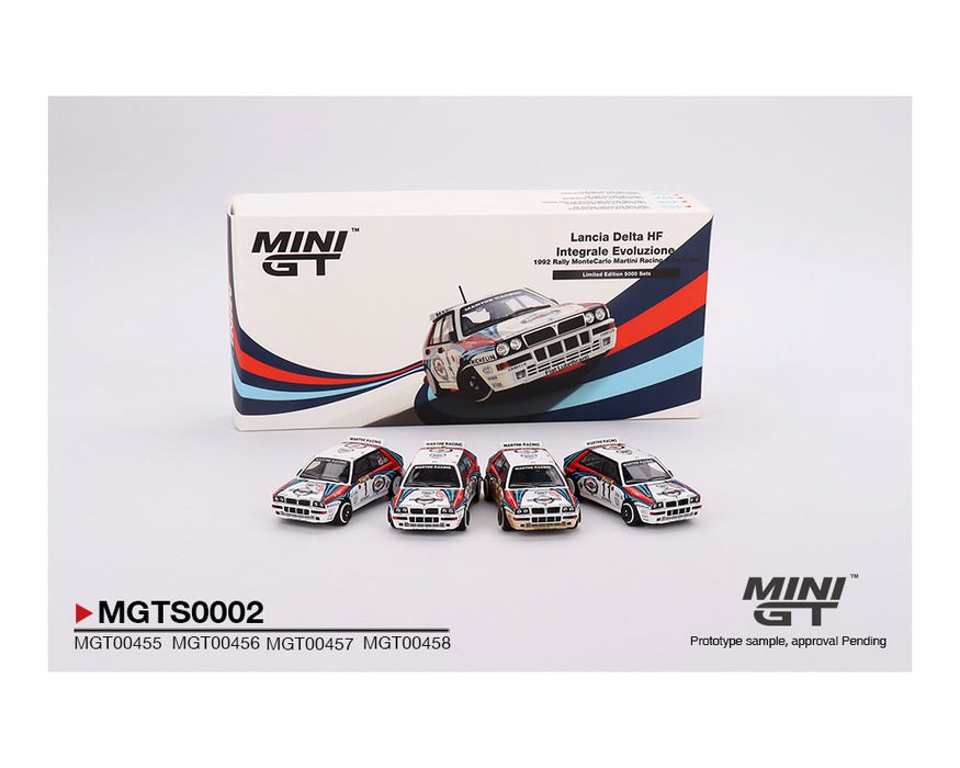 Lancia Delta HF Integrale Evoluzione 1992 Rally MonteCarlo Martini Racing 4 Cars Set Limite 5000 Set - Mini GT - 1:64 - MGTS0002