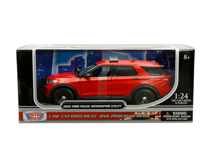 2022 Ford Police Interceptor Utility with Light Bar - Red - Motormax 1-24 - 76988 RD - Passion Diecast 