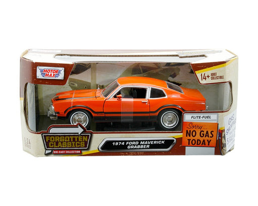 1974 Ford Maverick Grabber - Orange with Black Stripes - Forgotten Classics - Motormax 1-24 - 73332 AC ORBK - Passion Diecast 