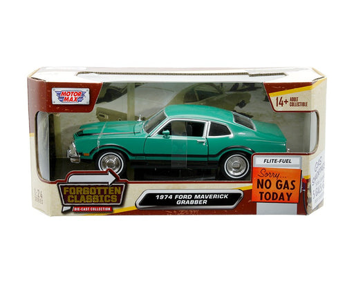 1974 Ford Maverick Grabber - Green with Black Stripes - Forgotten Classics - Motormax 1-24 - 73332 AC GRNBK - Passion Diecast 