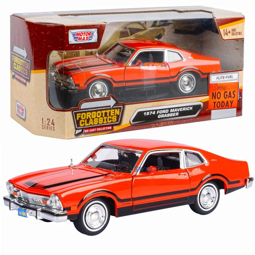1974 Ford Maverick Grabber - Orange with Black Stripes - Forgotten Classics - Motormax 1-24 - 73332 AC ORBK - Passion Diecast 