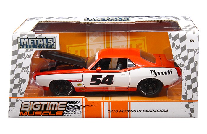 1973 Plymouth Barracuda - Orange and White - Bigtime Muscle - Jada 1/24 - 99086 - Passion Diecast 