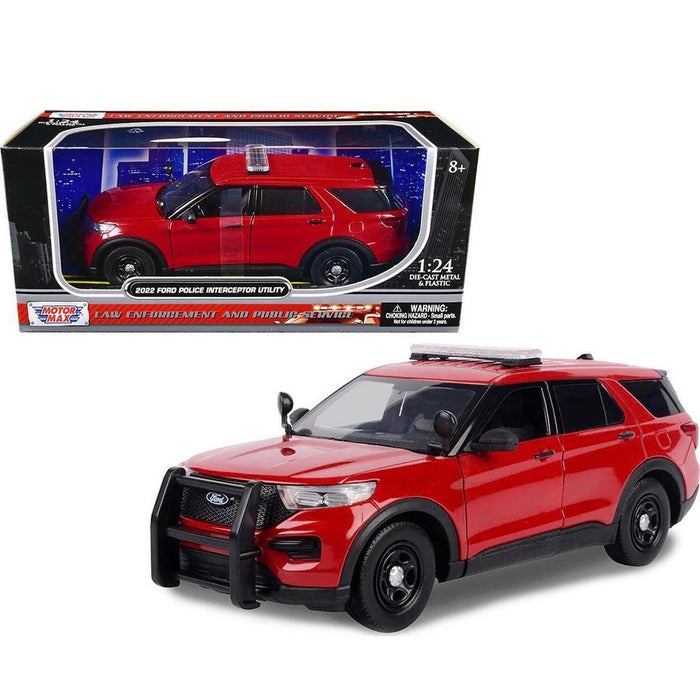 2022 Ford Police Interceptor Utility with Light Bar - Red - Motormax 1-24 - 76988 RD - Passion Diecast 
