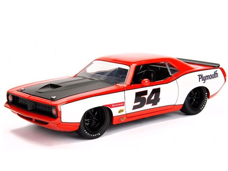 1973 Plymouth Barracuda - Orange and White - Bigtime Muscle - Jada 1/24 - 99086 - Passion Diecast 